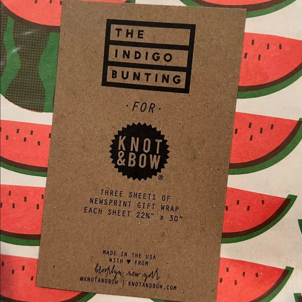 NWT Knot & Bow Watermelon newsprint wrapping paper